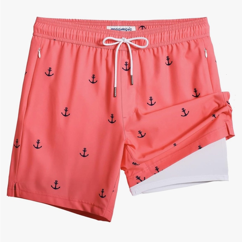 Men's Coral Swim Shorts with Anchor Print- new with tags